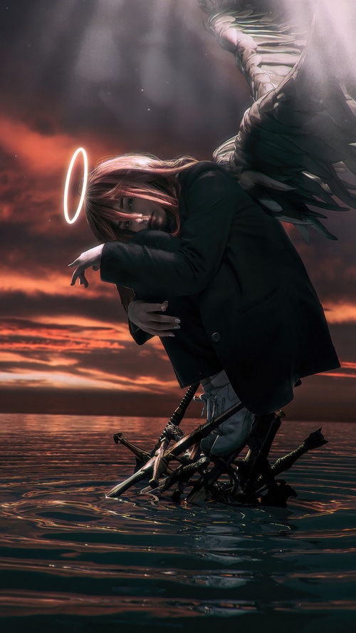 Makima from Chainsaw Man with Wings and Halo