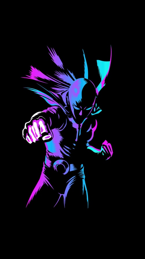 Saitama from One Punch Man in neon colors