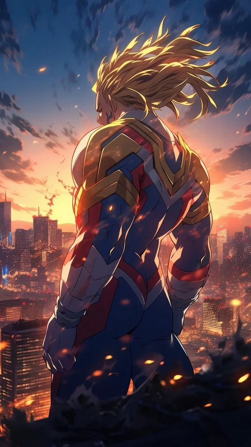 All Might from My Hero Academia in a Cityscape