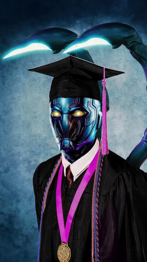 Blue Beetle in Graduation Regalia