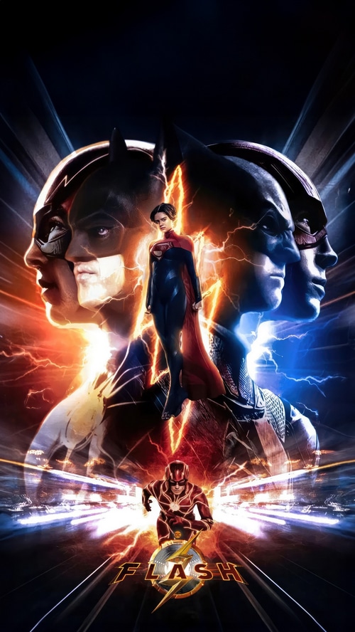 The Flash Movie Poster with Batman, Supergirl, and Flash