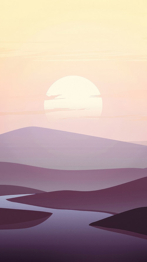 Minimalist Sunset Over Mountains and River 4K