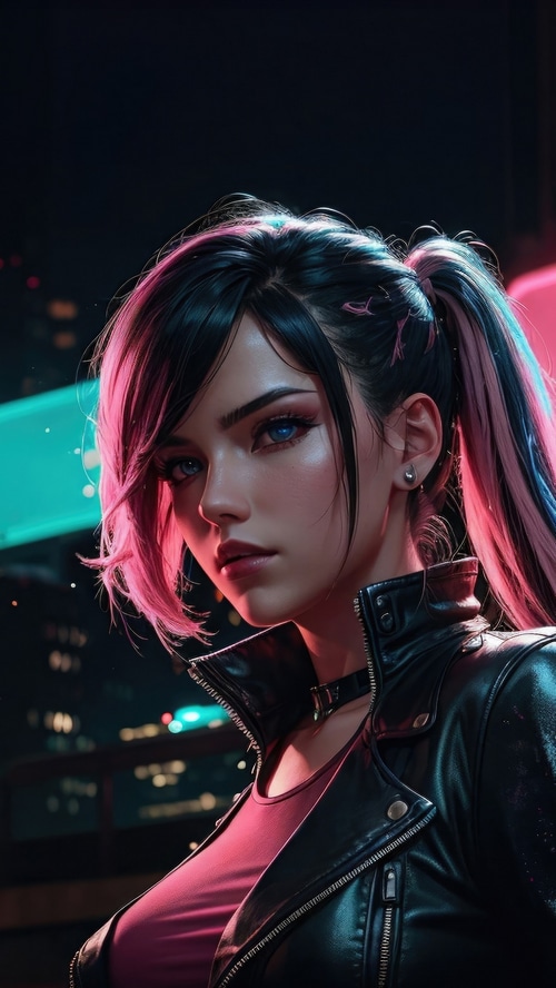 Cyberpunk woman with pink and black hair