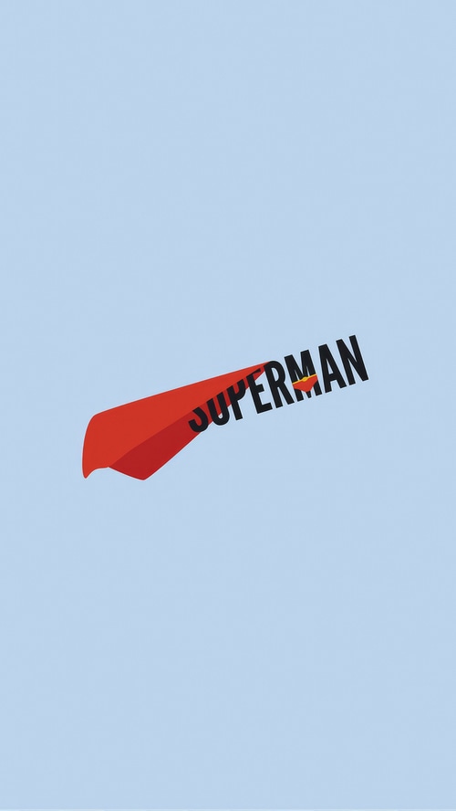 Superman's red cape and logo on a light blue background