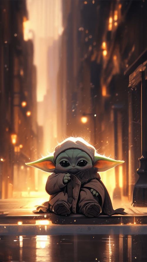 Baby Yoda in a City Street at Night 4K