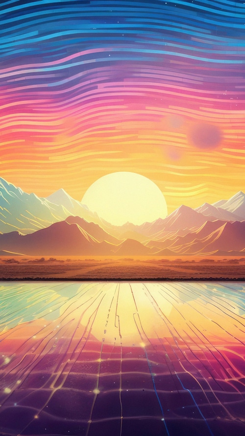 Digital Art of a Mountain Landscape at Sunset