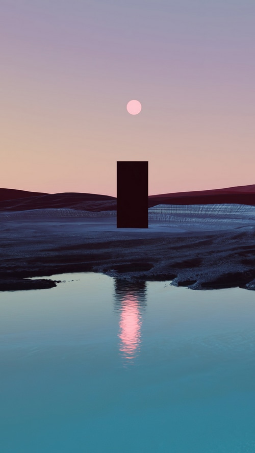 Digital art of a monolith in a surreal landscape