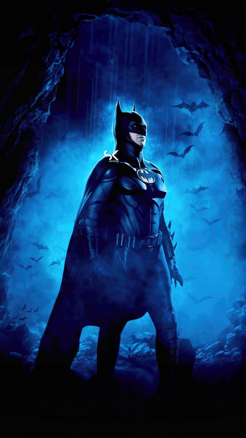 Batman in a cave with bats