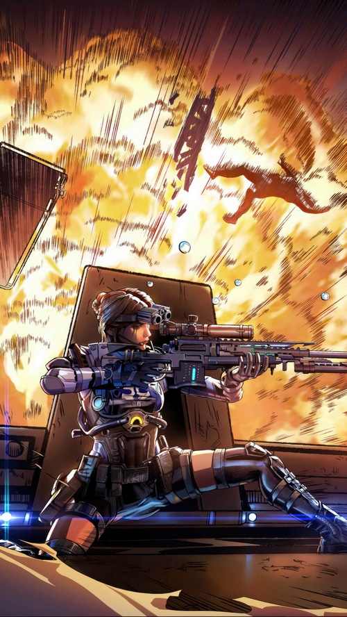 Call of Duty Mobile character with sniper rifle during explosion