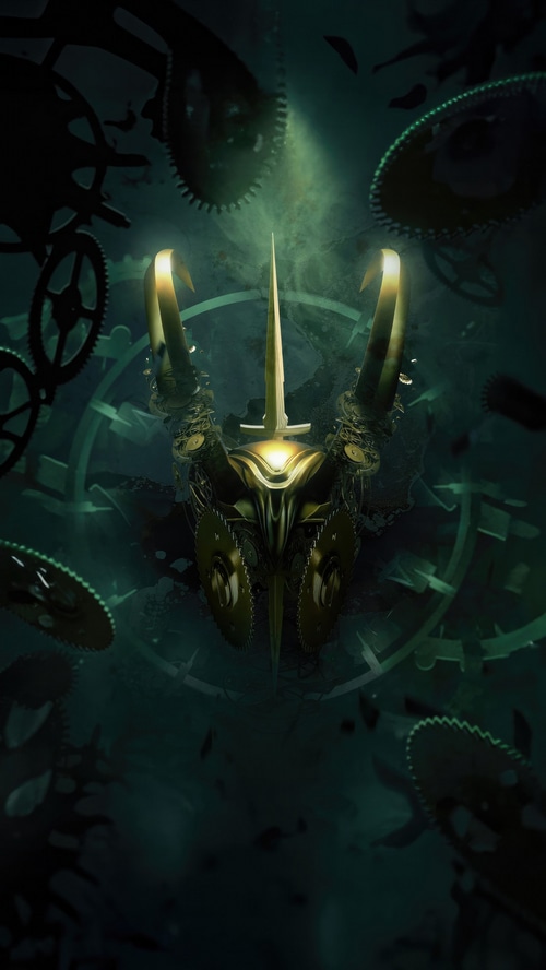 Loki's golden helmet with gears