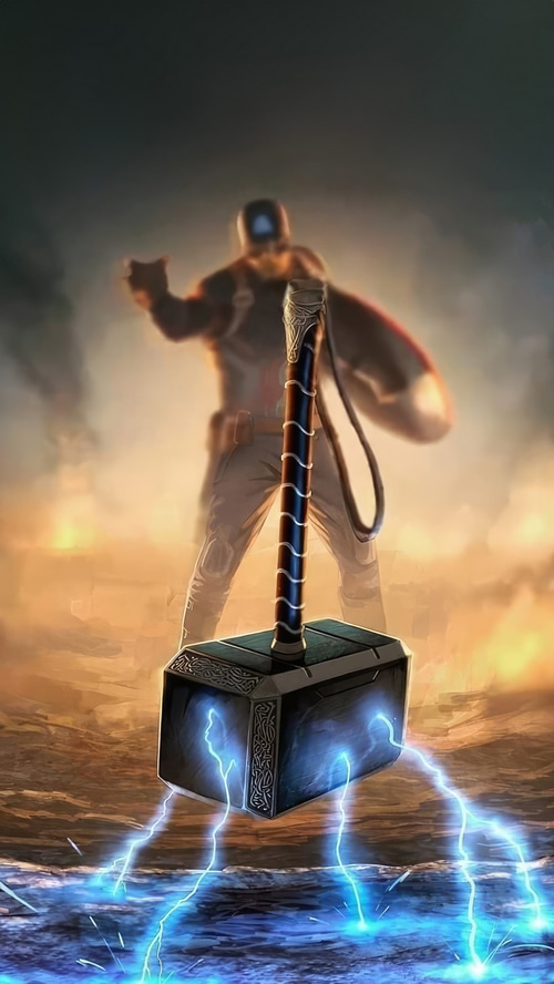 Captain America with Thor's Hammer Mjolnir