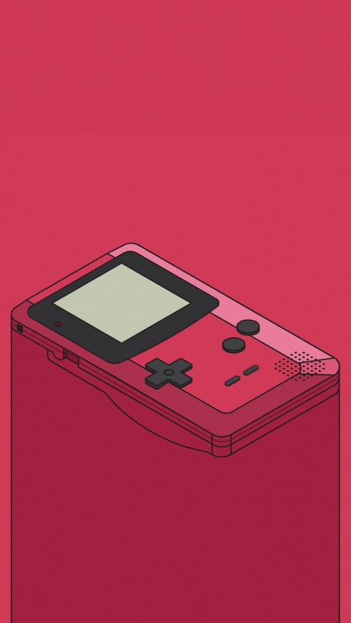 Red Game Boy console on a pink background