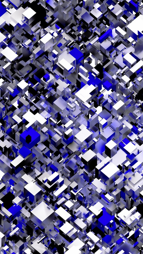 Abstract digital art with blue and white cubes