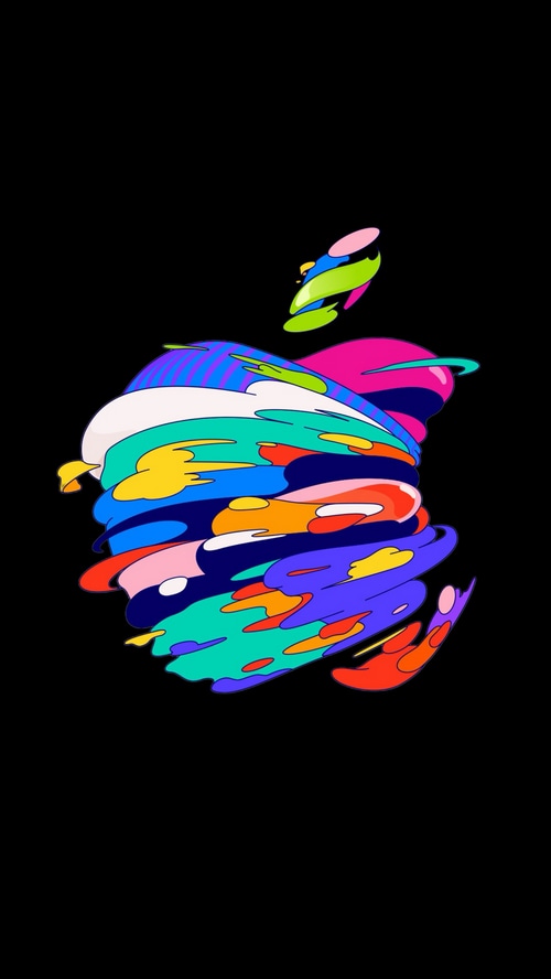Apple logo with colorful abstract design on black background