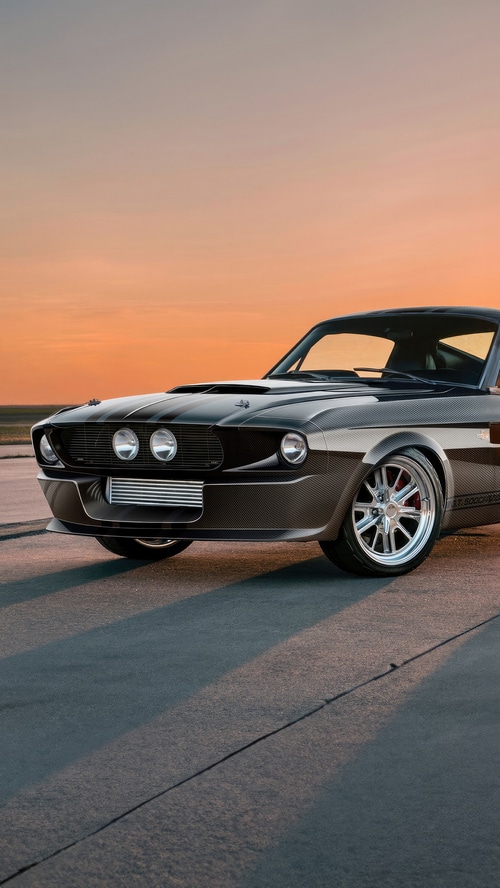 Black Ford Shelby Mustang GT500 at sunset