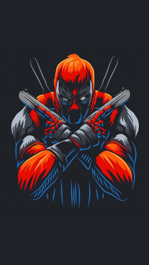 Deadpool with crossed guns artwork