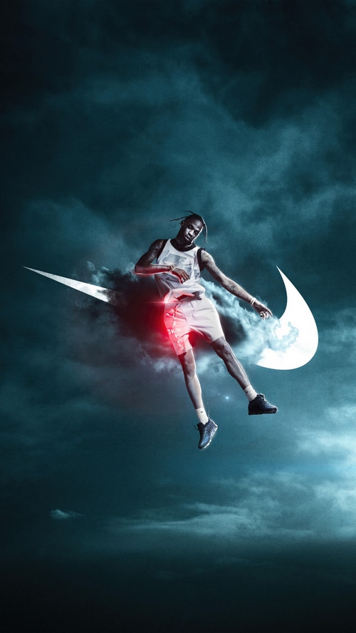 Travis Scott and Nike Swoosh in Clouds 4K
