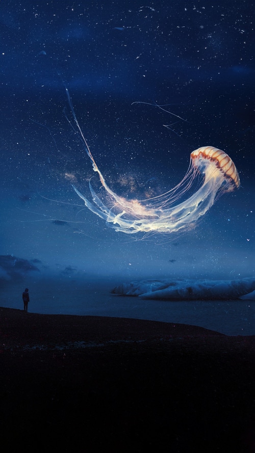 Digital art of a jellyfish in a starry sky