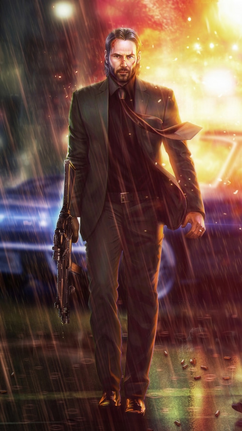 John Wick with Gun in Rain 4K