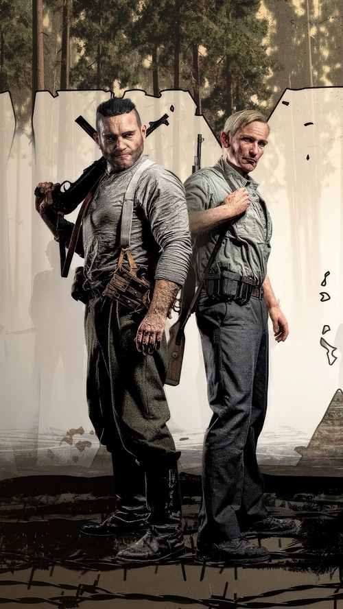 War Mongrels: Two soldiers with rifles in a forest
