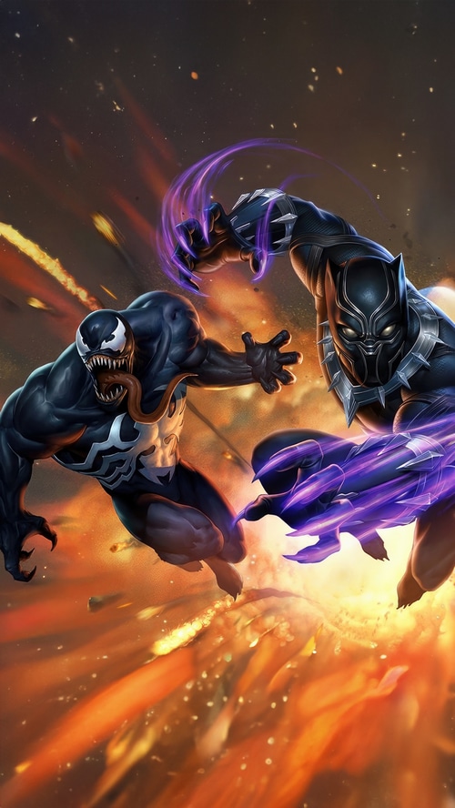 Venom and Black Panther fighting
