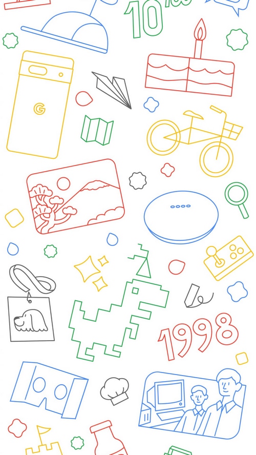 Google doodle art with various icons
