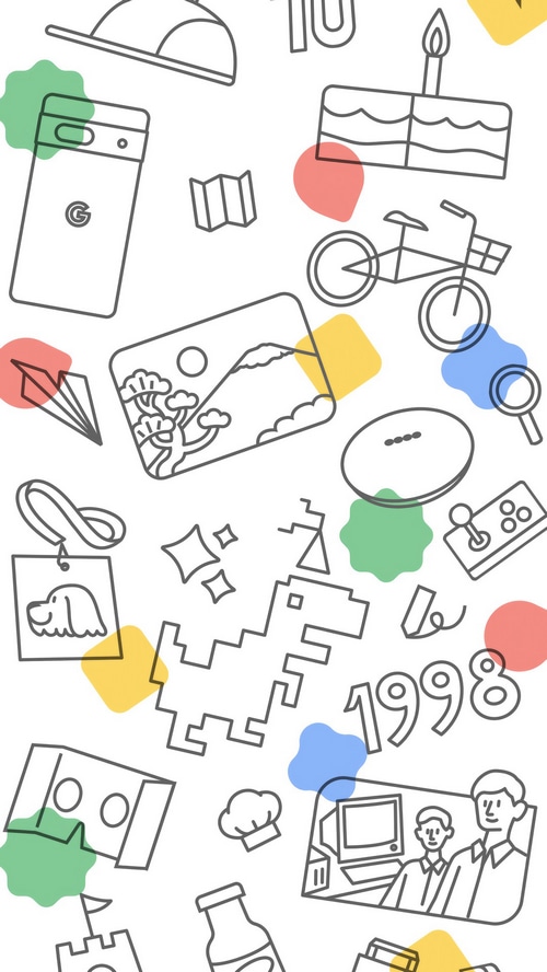 Google doodle with various icons and the year 1998