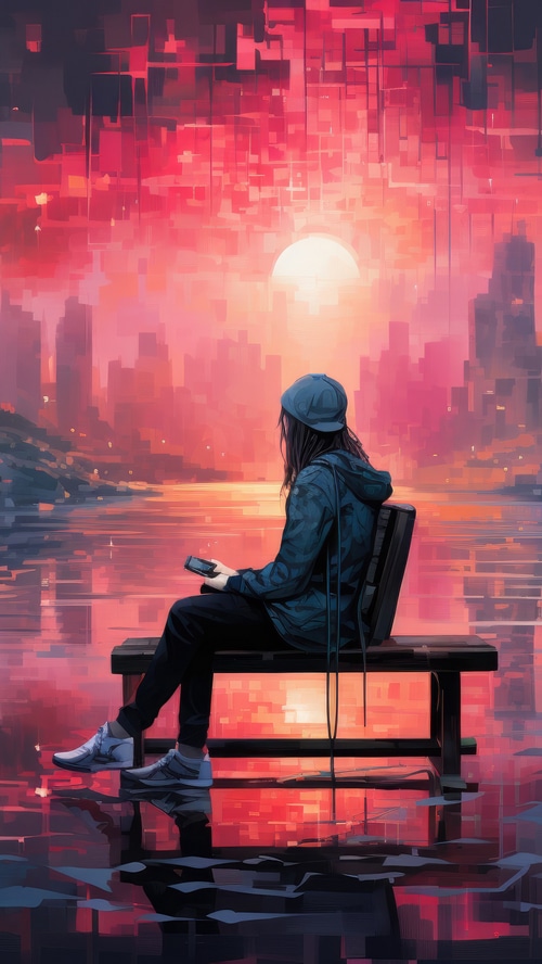 Digital Art 4K of a person sitting by the water
