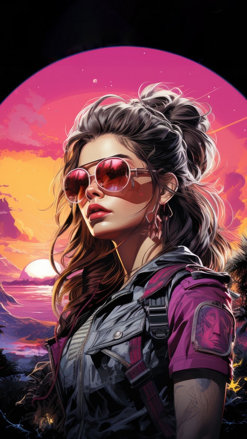 Synthwave Artwork of a Woman with Sunglasses