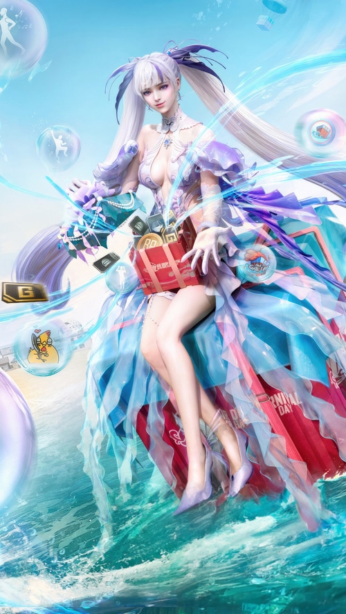 PUBG Character with Gift Box and Bubbles