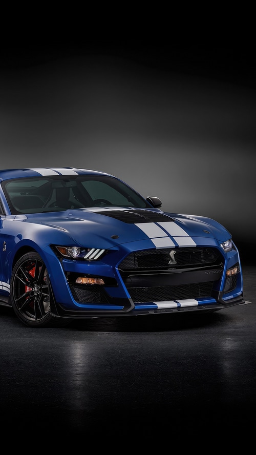Blue Ford Mustang Shelby GT500 with White Stripes
