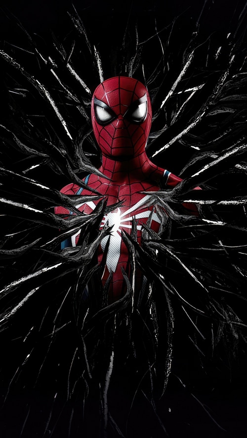Spider-Man surrounded by black tendrils