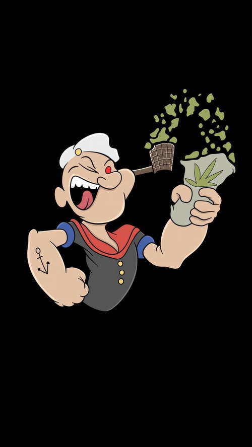 Popeye smoking marijuana from a pipe