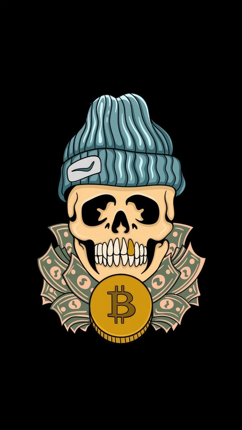 Skull with Bitcoin and Money