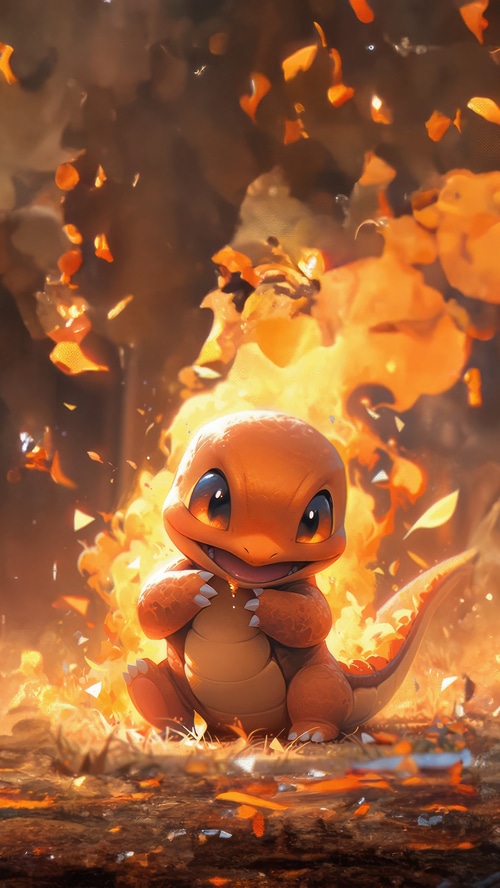 Charmander in a fiery explosion, digital art