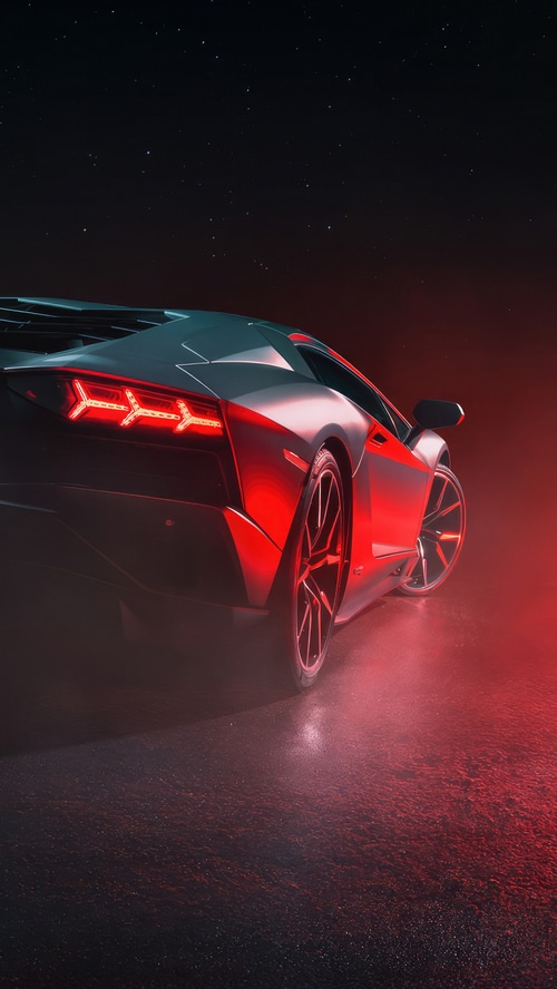Lamborghini Aventador rear view with red lights