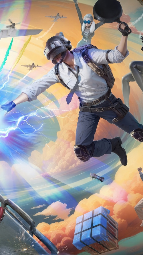 PUBG characters falling from the sky with airdrop