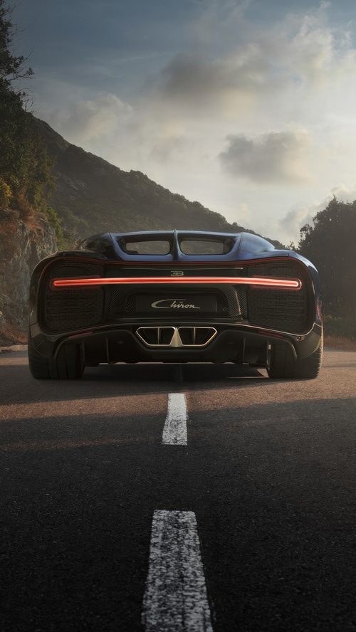 Bugatti Chiron 4K rear view on a road