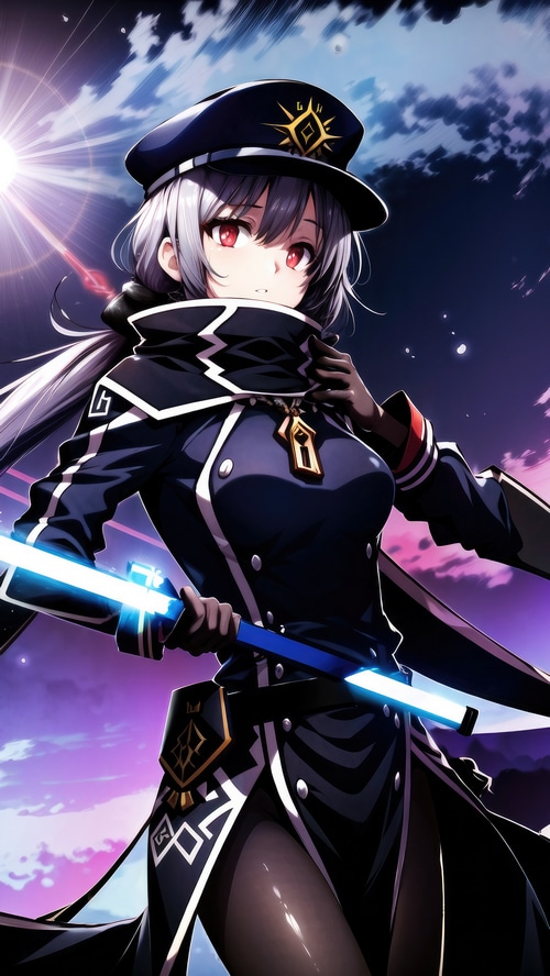 Anime girl with a sword and a hat