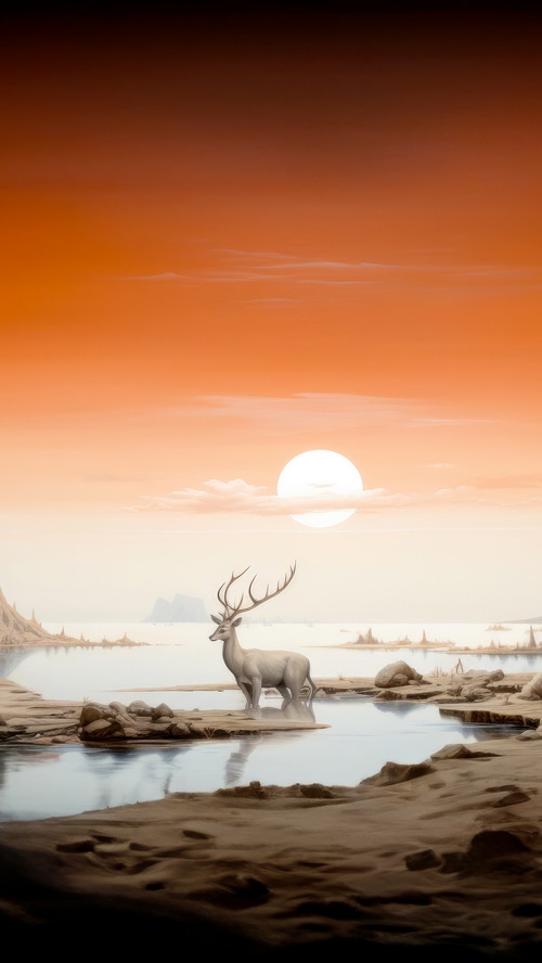 Deer standing by water during sunset