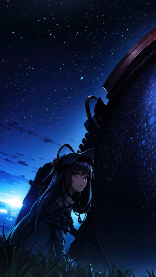 Anime girl looking at the starry sky