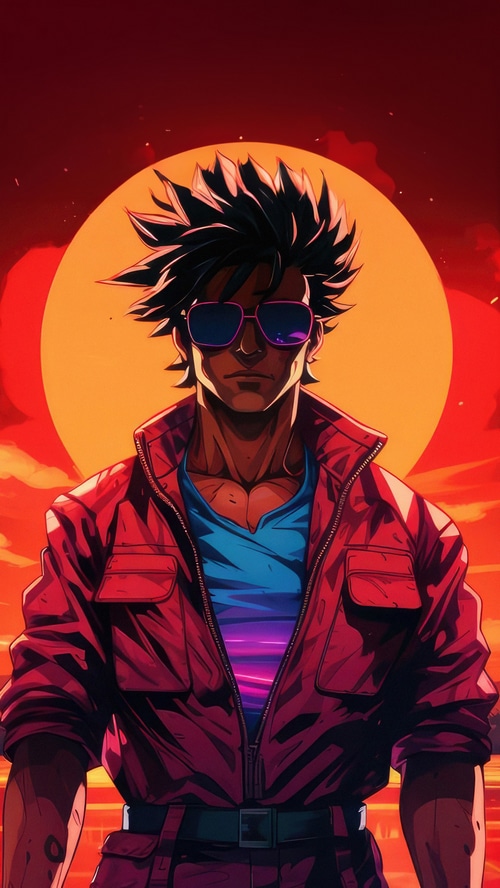 Anime man with spiky hair and sunglasses