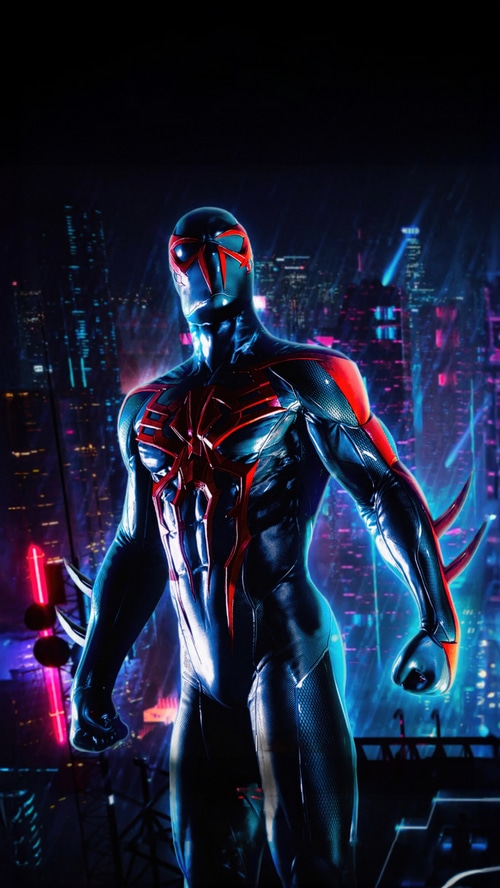 Spider-Man 2099 in a futuristic city