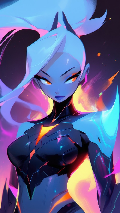 Digital art of a futuristic woman with glowing eyes