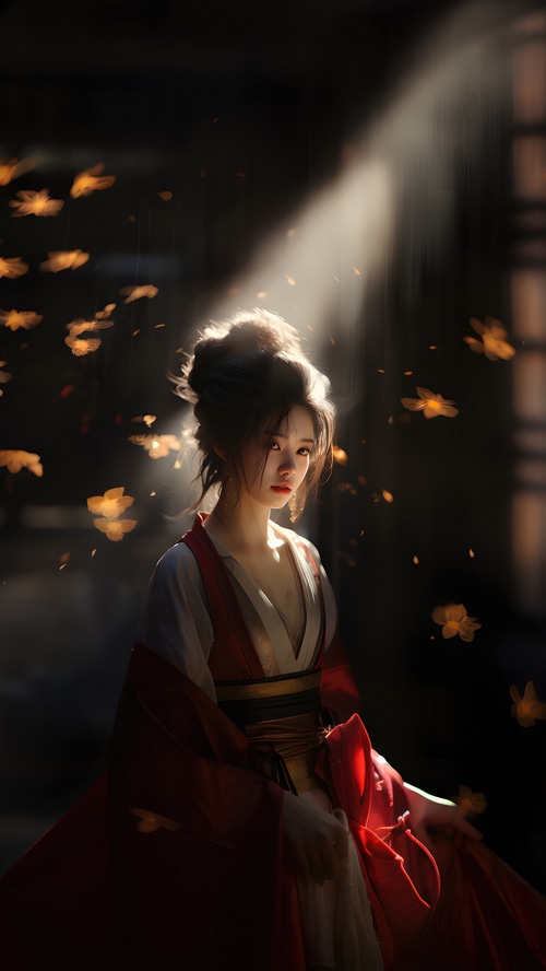 Digital art of a woman in traditional Japanese attire