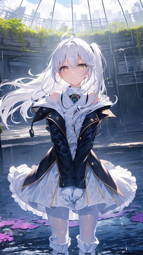 Anime girl with white hair and yellow eyes
