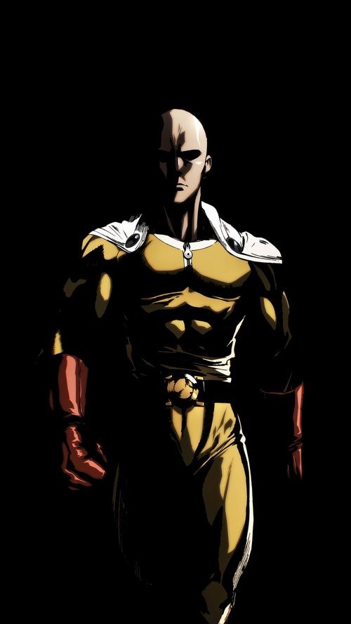 Saitama from One Punch Man in dark lighting