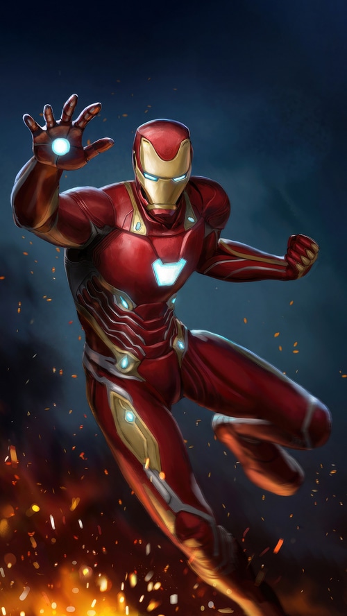 Iron Man in a dynamic pose with fire
