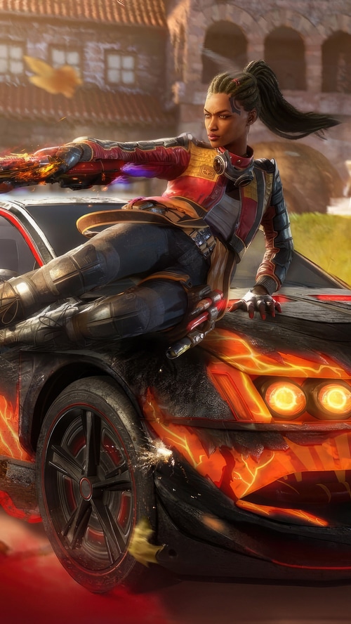 Call of Duty Mobile character on a flaming car
