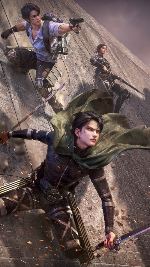 Attack on Titan Characters Climbing Wall